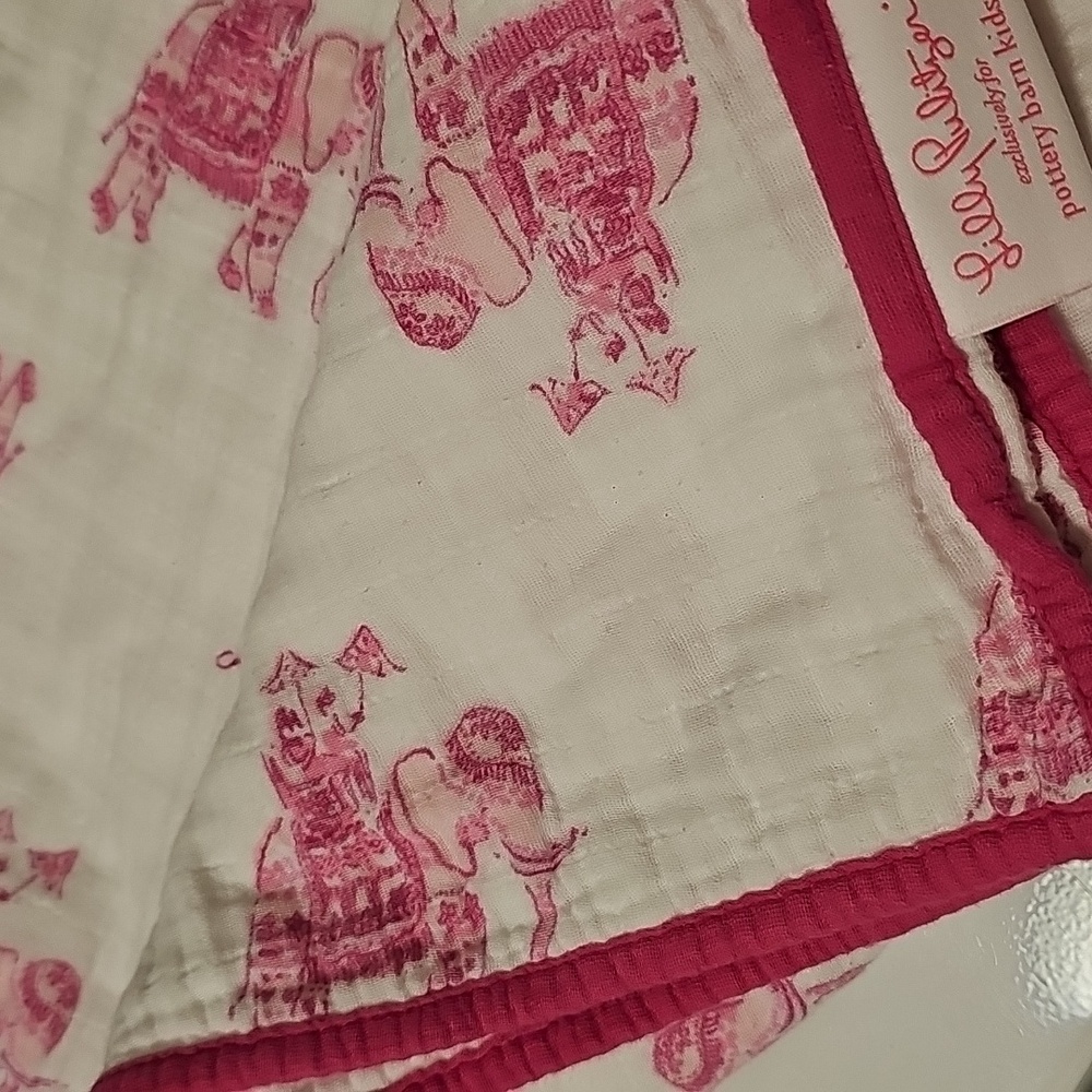 Lilly Pulitzer Pink and White Elephant Print Kids Blanket